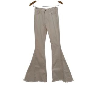 Altar'd State Women's White Frayed Hem Flare Bell Bottom Denim Jeans Size Small